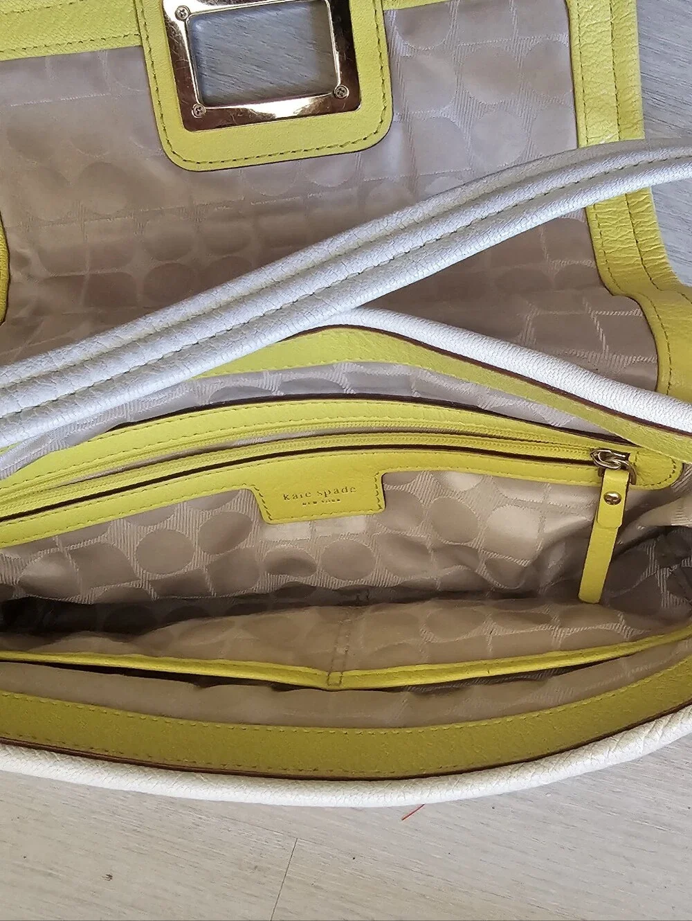 Kate Spade Cream with Yellow Lrather Envelope Purse With Strap